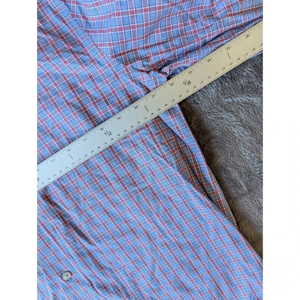 Banana Republic Mens Slim Fit Non-Iron Cotton Plaid Dress Shirt Blue Red Large
